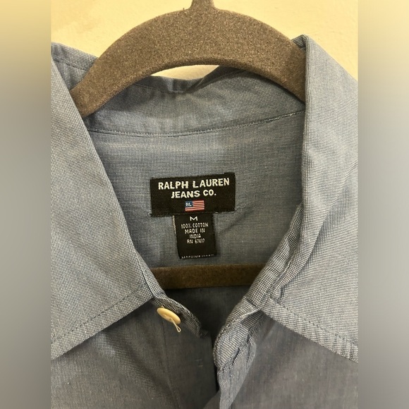 Ralph Lauren Jeans Co Button Down Shirt Short Sleeve Mens Medium Blue Cotton - Picture 3 of 6